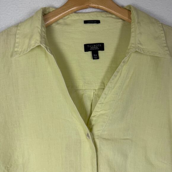Talbots Womens Top 16W Celery Green Pure Irish Linen Button Up Classic Preppy - Picture 3 of 8